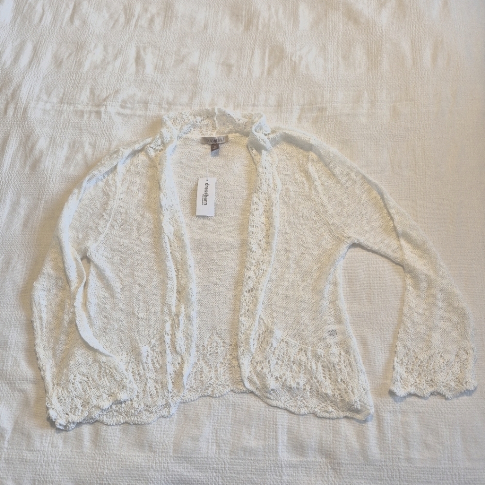 Dress Barn Roz & Ali women's white medium flower market sweater light knit NWT
